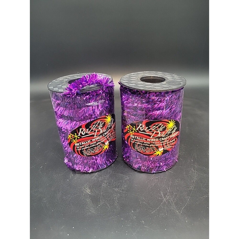 100 Ft Purple /Cerise Metallic Wired Craft Ribbon Glitter Sparkle Razzle Dazzle